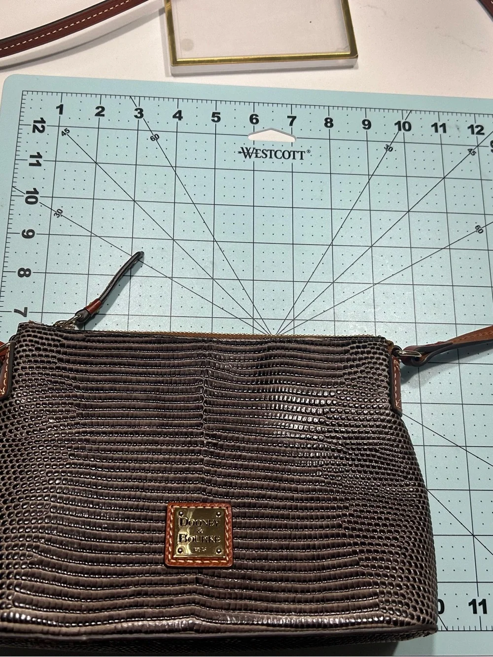 Dooney & Bourke Dark Charcoal Croc-Embossed Crossbody with Gold Trim -COA